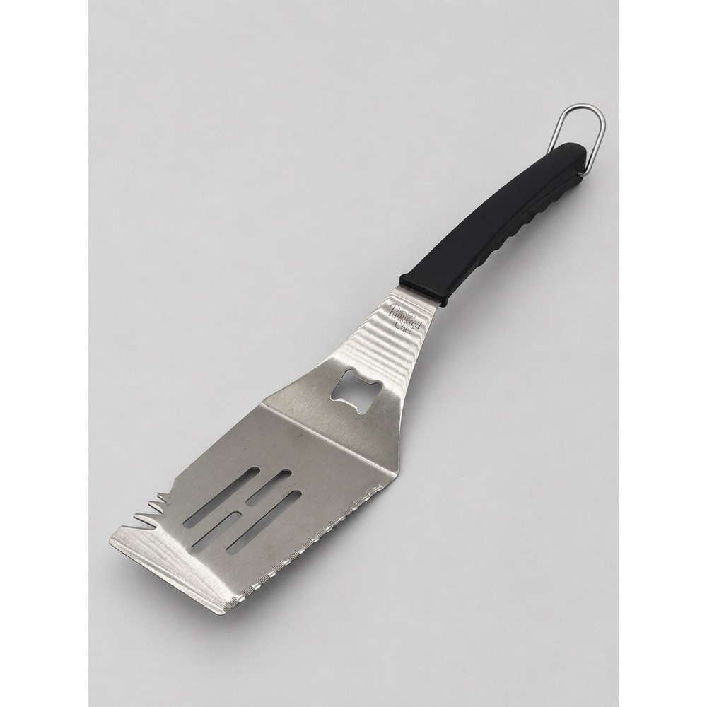 Pampered Chef BBQ Grill Spatula Turner Stainless Steel Serrated Bottle Opener